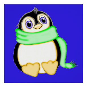 Perky Penguin Blue Poster