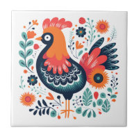 Perky Rooster Scandinavian Folk Art