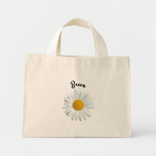Perky White Daisy Flower Personalised Mini Tote Bag