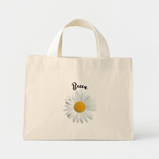 Perky White Daisy Flower Personalised Mini Tote Bag (Front)