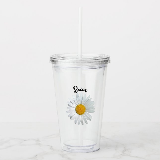 Perky White Daisy Flower Personalised Tumbler (Front)