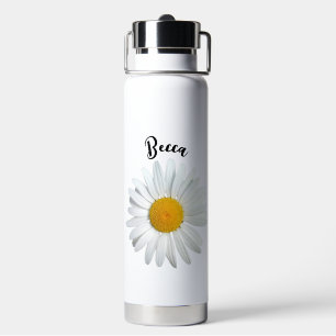 Perky White Daisy Flower Personalised Water Bottle
