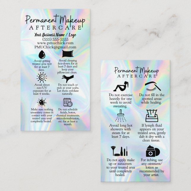 Permanent Makeup Aftercare Card  (Front/Back)