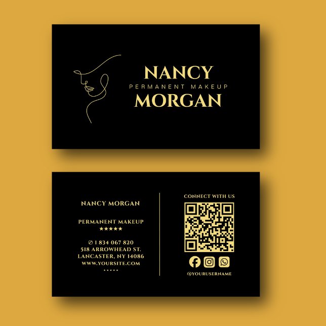 Permanent Makeup Black Gold  Business Card (Creator Uploaded)