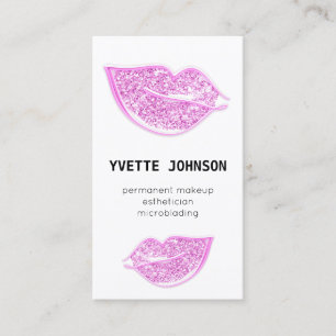 Permanent Makeup Logo QRCode Pink Lips Glitter Business Card