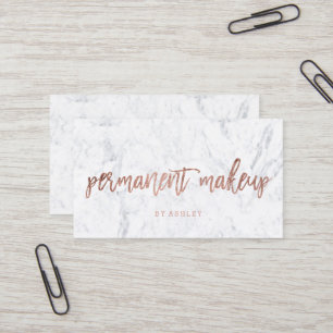 Permanent Makeup rose gold typography white marble Business Card