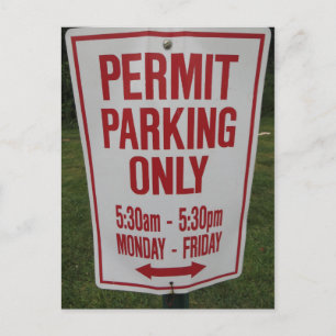 Permit Parking Sign. Postcard