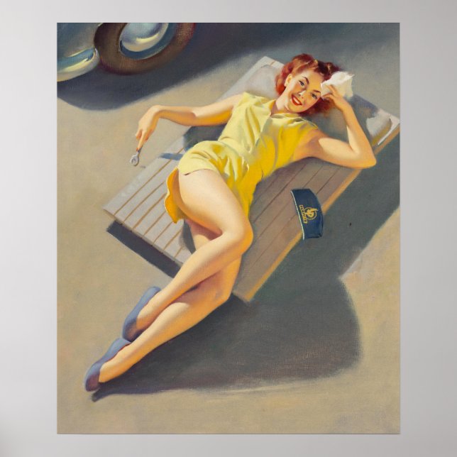 Permite Girl on Car Creeper Pin-up Poster (Front)