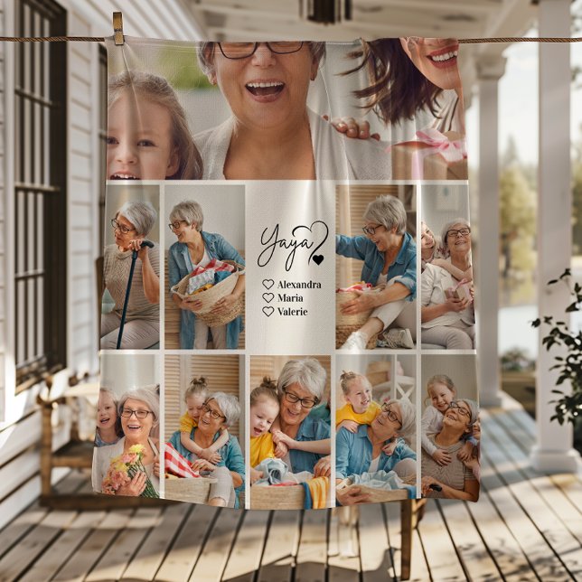 Peronalized 10 Photo Yaya Minimalist Line Art Fleece Blanket (Creator Uploaded)