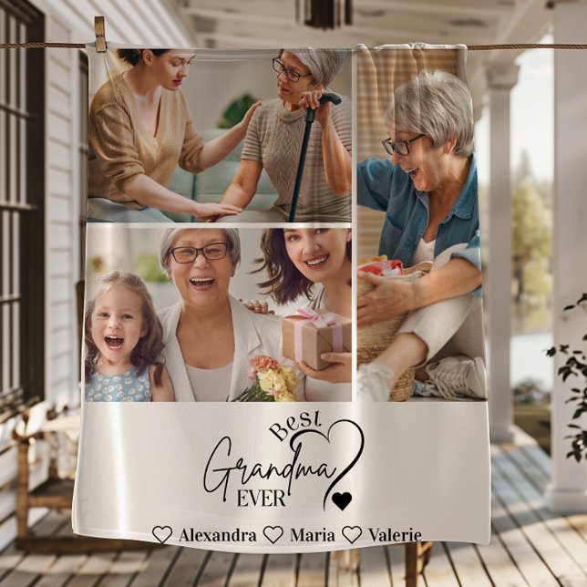 Peronalized 3 Photo Best Grandma Ever Minimalist Fleece Blanket (Creator Uploaded)