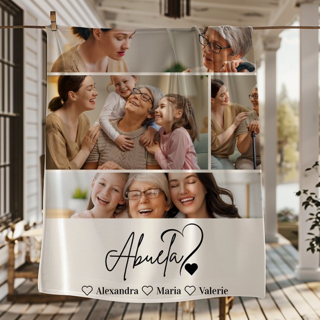 Peronalized 4 Photo Abuela Minimalist Line Art Fleece Blanket (Creator Uploaded)
