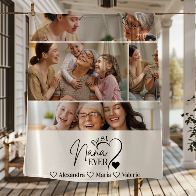 Peronalized 4 Photo Best Nana Ever Minimalis Fleece Blanket (Creator Uploaded)