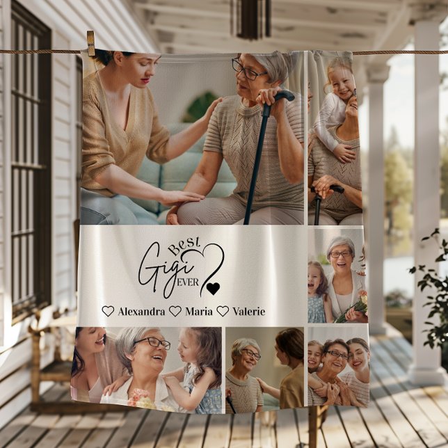 Peronalized 6 Photo Best Gigi Ever Minimalist Fleece Blanket (Creator Uploaded)