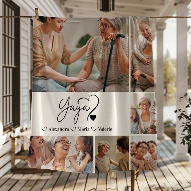 Peronalized 6 Photo Yaya Minimalist Line Art Fleece Blanket (Creator Uploaded)
