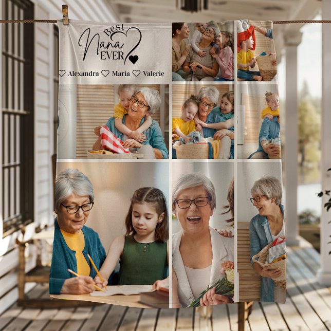 Peronalized 8 Photo Best Nana Ever Minimalist Fleece Blanket (Creator Uploaded)