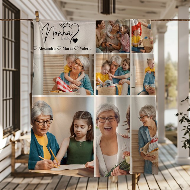 Peronalized 8 Photo Best Nonna Ever Minimalist Fleece Blanket (Creator Uploaded)