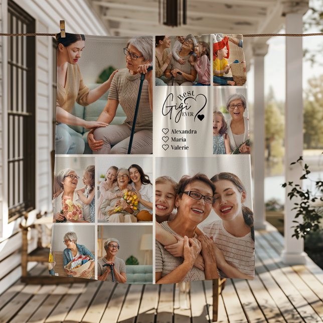 Peronalized 9 Photo Best Gigi Ever Minimalist Fleece Blanket (Creator Uploaded)