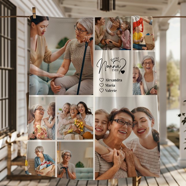 Peronalized 9 Photo Best Nonna Ever Minimalist Fleece Blanket (Creator Uploaded)