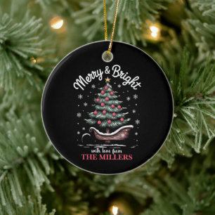 Peronalized Christmas Sleigh Tree Merry & Bright  Ceramic Tree Decoration