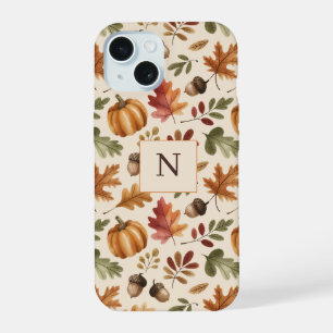 Peronalized Fall Earthy Orange Watercolor Leaves iPhone 15 Case