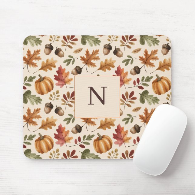 Peronalized Fall Earthy Orange Watercolor Leaves Mouse Pad (With Mouse)