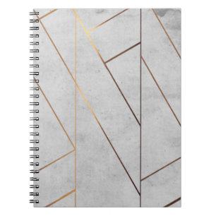 Peronalized Grey Marble Gold Geometric Spiral Notebook