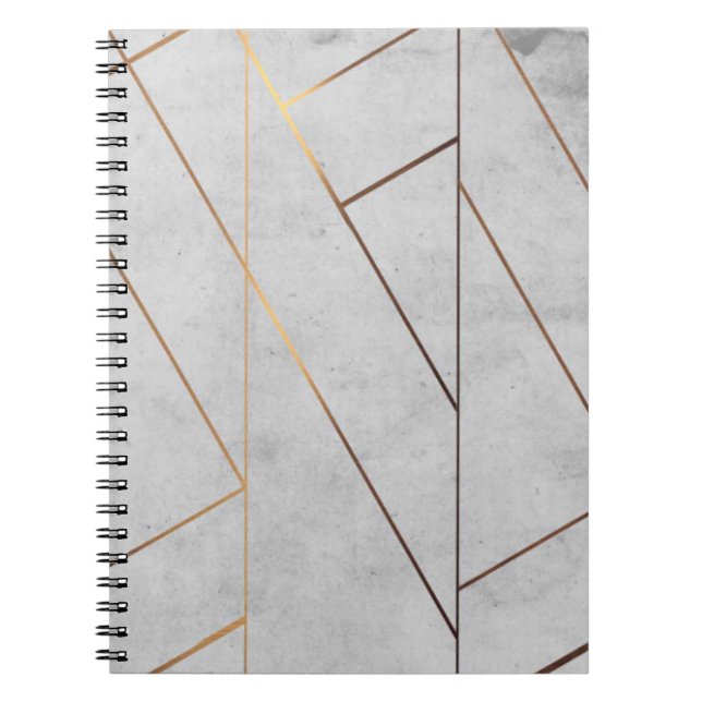 Peronalized Grey Marble Gold Geometric Spiral Notebook (Front)