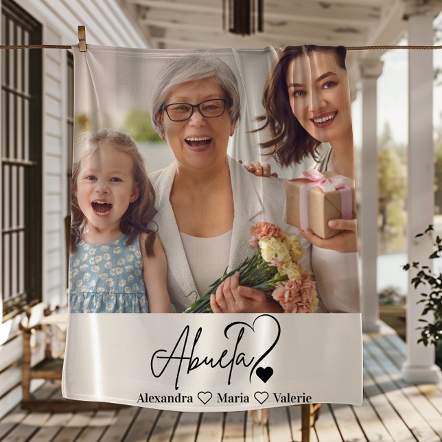 Peronalized Photo Abuela Minimalist Line Art Fleece Blanket (Creator Uploaded)