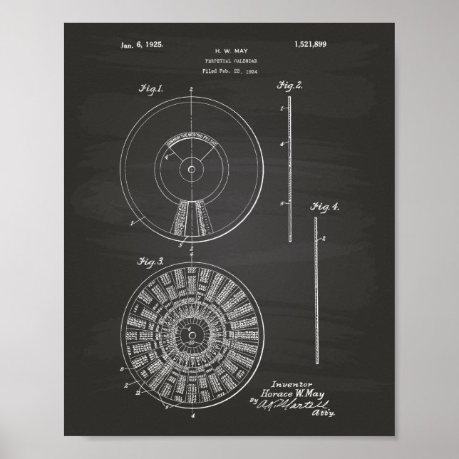 Perpetual Calendar 1925 Patent Art Chalkboard Poster (Front)