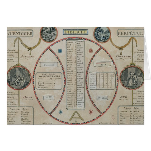 Perpetual Republican Calendar, June 1801 (Front Horizontal)
