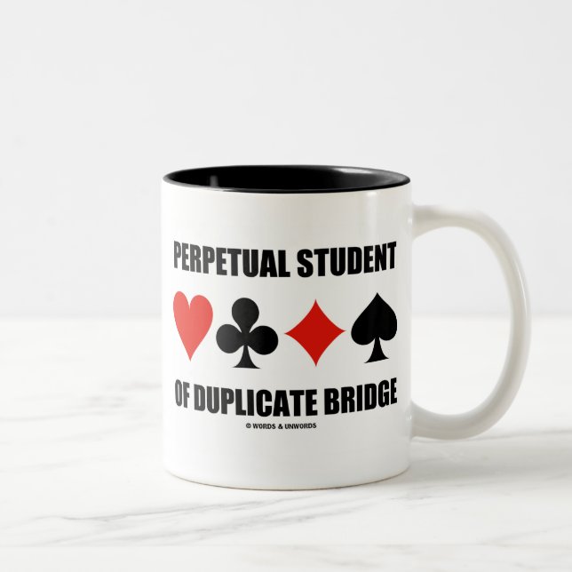 Perpetual Student Of Duplicate Bridge (Card Suits) Two-Tone Coffee Mug (Right)