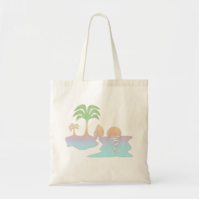 Perpetual Tropical Sunrise with Sailboat Tote Bag (Front)