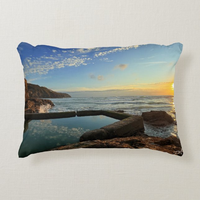 Perranporth Beach Pool at Sunset Decorative Cushion (Front)