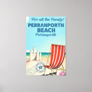 Perranporth beach Vintage seaside poster Canvas Print
