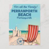 Perranporth beach Vintage seaside poster