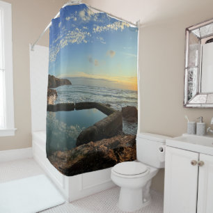 Perranporth, Cornwall sea pool at sunset Shower Curtain