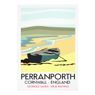 Perranporth Cornwall Seaside travel poster. Photo Print