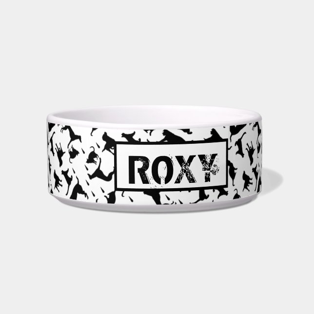 Perrsonalized Dog Silhouette Pattern Monochrome Bowl (Front)