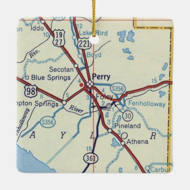 Perry Florida Vintage Map Ceramic Ornament (Back)