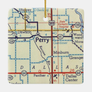 Perry IA Vintage Map Ceramic Ornament