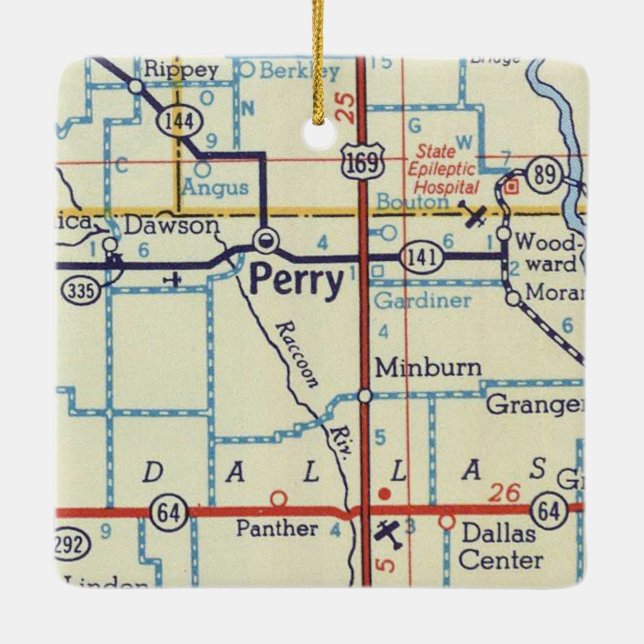 Perry IA Vintage Map Ceramic Ornament (Back)