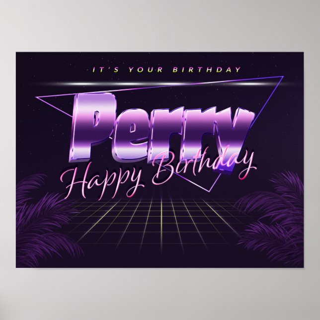 Perry Name Vorname lila retro Poster Geburtstag (Front)