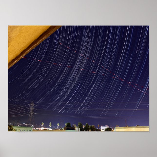 Perseid Star Trails Over City Lights Poster (Front)