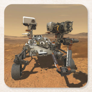 Perseverance Rover Operating On Surface Of Mars. Square Paper Coaster