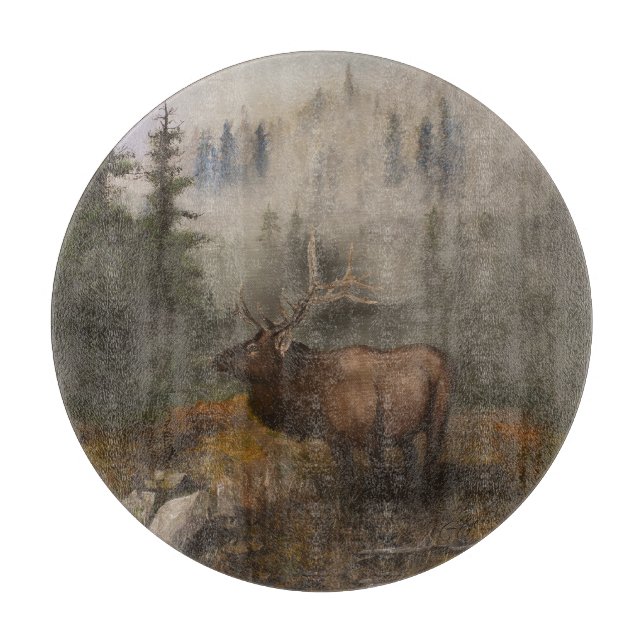 "Perseverance The Elk" Round Cutting Board (Front)
