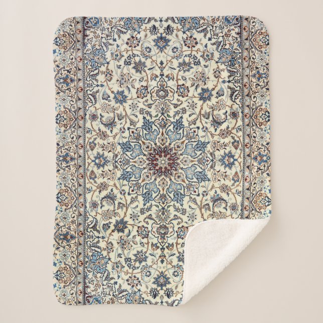 Persia Dusty Blue Grey Grey Accent  Sherpa Blanket (Front)