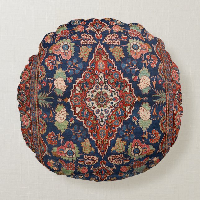 Persia Kashan Lattice Red Medallian  Round Cushion (Front)