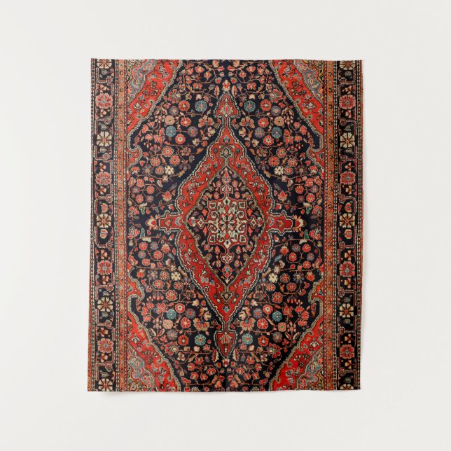 Persia Sarouk Vibrant Red Black  Tapestry (Front)