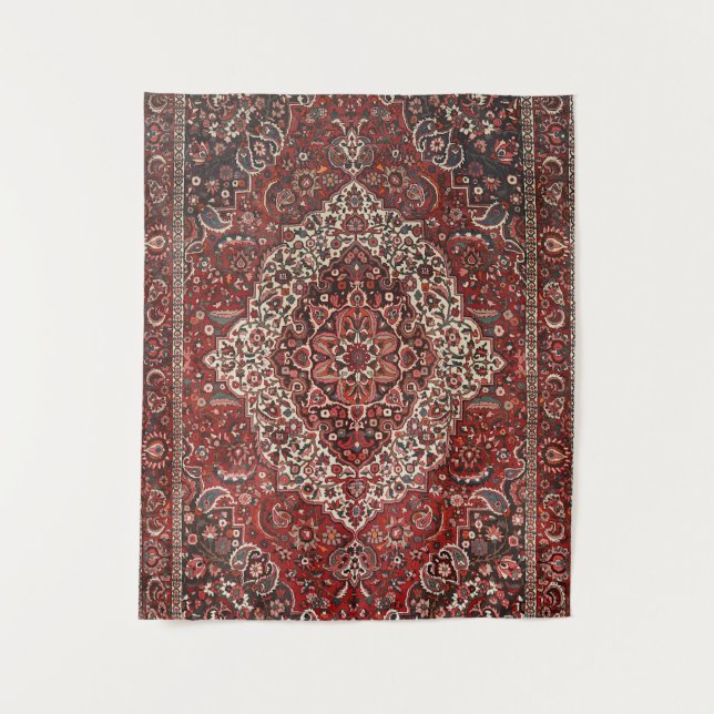 Persian Bakhtiari Deep Dark Red Tan  Tapestry (Front)