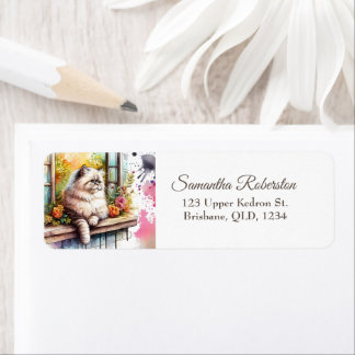 Persian Beige Grey Cat on Window Summer Floral